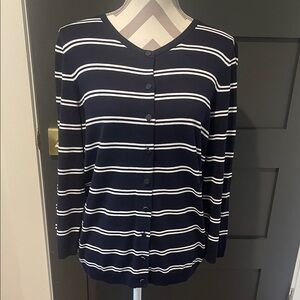 Talbots Nautical Cotton Blend Navy and White Striped Women's Cardigan Size L